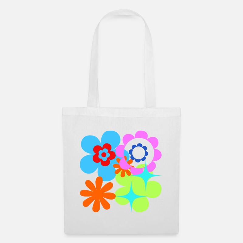 Kunterbunte Blüten und Sterne Psychedelische Flora - Stoffbeutel - Weiß