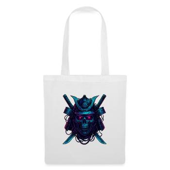 Cyber Samurai Skull Neon Design - Tote Bag - white - Front