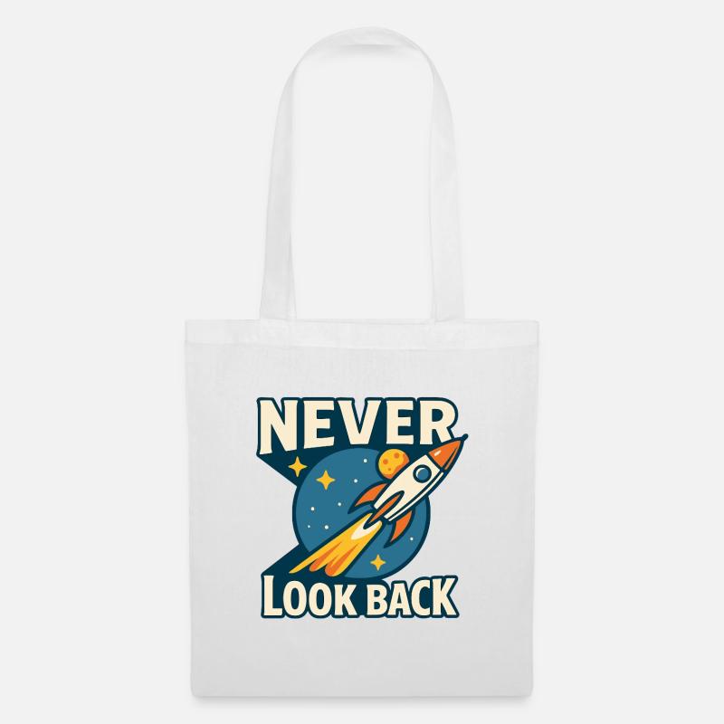 Never Look Back Rakete Motiv Retro Space - Stoffbeutel - Weiß