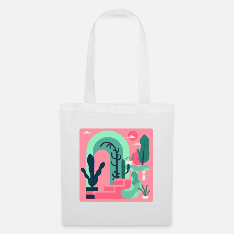 Abstrakte Gartenlandschaft in Pink Retro‑Stil - Stoffbeutel - Weiß