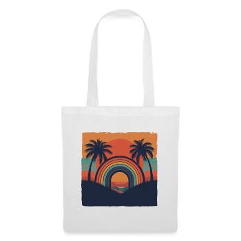 Retro Sonnenuntergang mit Regenbogen & Palmen - Stoffbeutel - Weiß - Vorne
