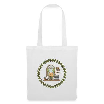 Cat barista in a wreath of leaves - Tote Bag - white - Front