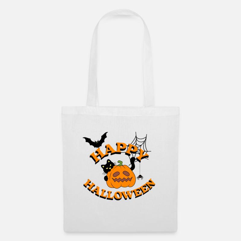 Halloween Kürbis Rundlogo - Stoffbeutel - Weiß