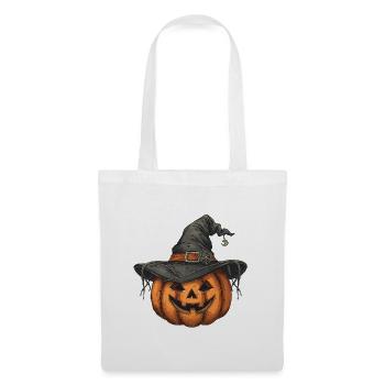 Halloween Kürbis mit Hexenhut - Stoffbeutel - Weiß - Vorne