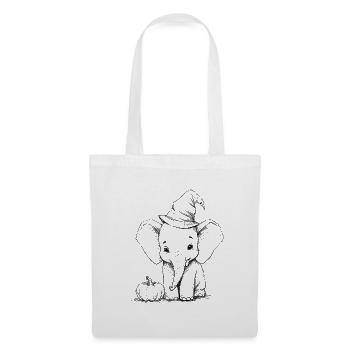 Halloween Elefant mit Hexenhut Süßes Design - Stoffbeutel - Weiß - Vorne