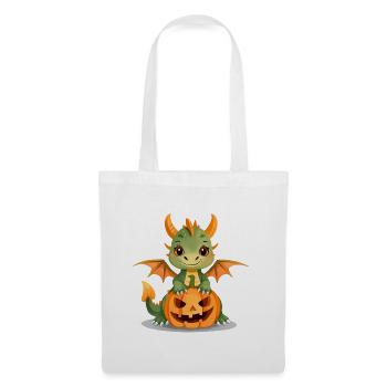 Cute Green Dragon with Halloween Pumpkin - Tote Bag - white - Front
