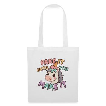 Licorne kawaii motivation drôle – Fake it until yo - Sac en tissu - blanc - Devant