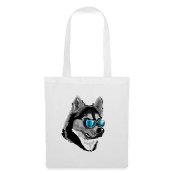 Husky avec des lunettes de soleil bleues - Sac en tissu - blanc - Devant