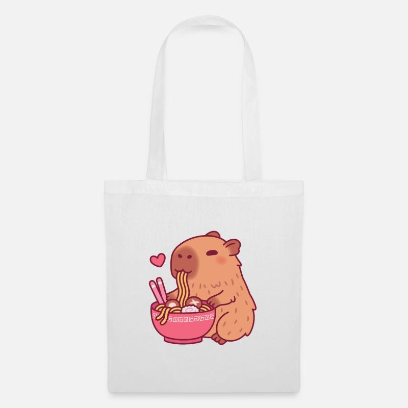 Il carino capibara ama mangiare i ramen - Borsa di stoffa - bianco