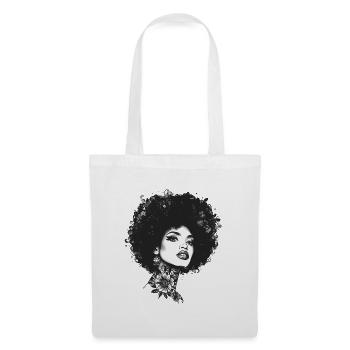 Blumen Tattoo Afro Portrait Frau Einfarbig - Stoffbeutel - Weiß - Vorne