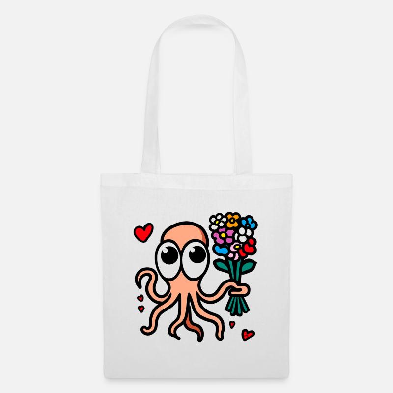 Winkender Oktopus Blumenstrauß - Stoffbeutel - Weiß