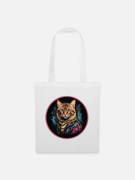 Bengalkatze im Neonlederjacke - Stoffbeutel - Weiß