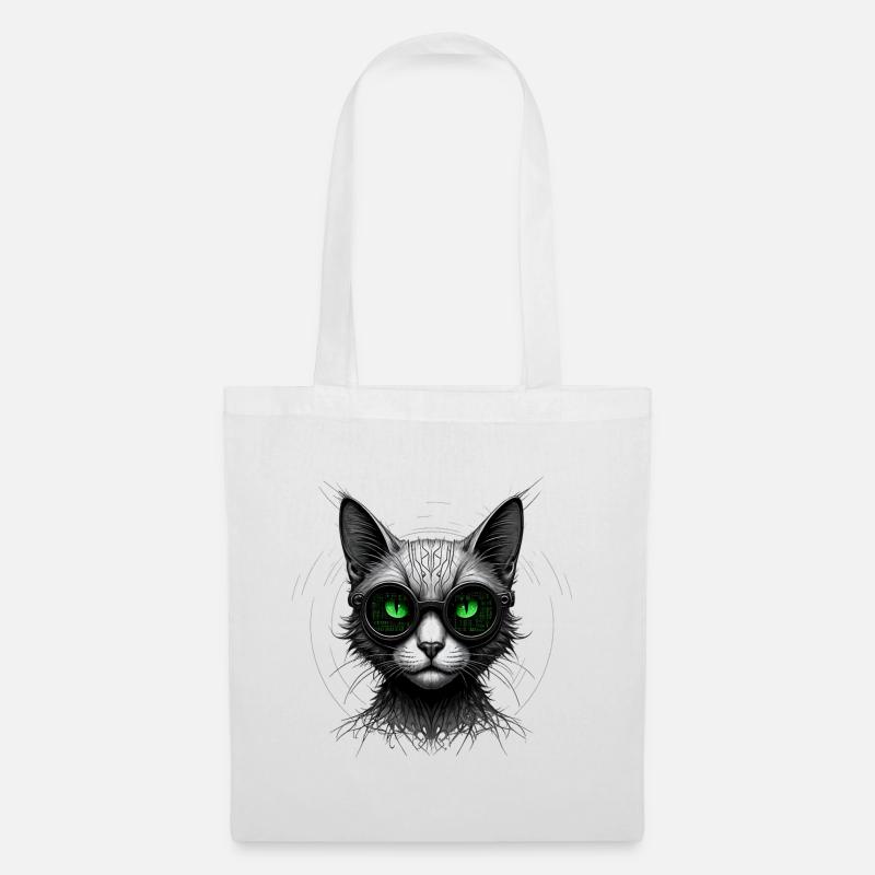 Grüne Augen Computer Programmierer Geek Katze - Stoffbeutel - Weiß
