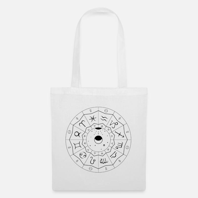 Mandala du Zodiaque - Éléments et Modalités (noir) - Sac en tissu - blanc