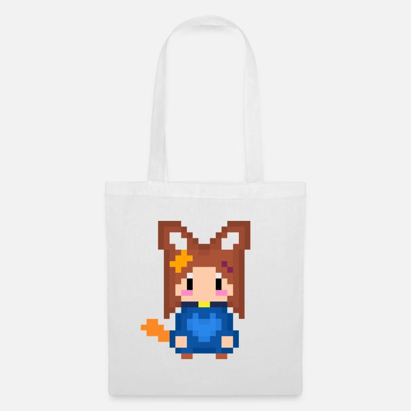 Pixel Kitsune Fuchs Mädchen in Blauer Hoodie - Stoffbeutel - Weiß