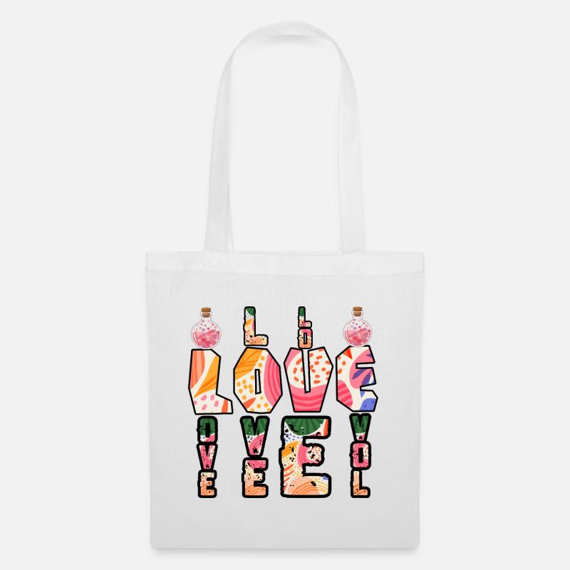 Boho Bunte Liebesbriefe - Stoffbeutel - Weiß