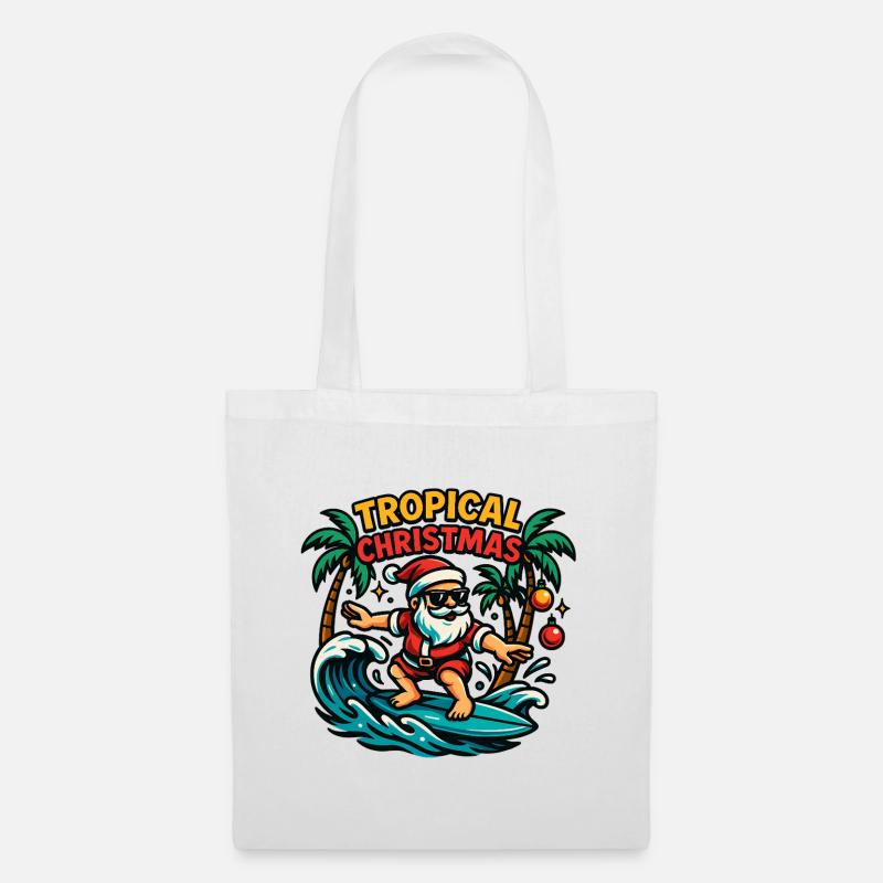 Tropischer Weihnachts-Surf-Weihnachtsmann - Stoffbeutel - Weiß