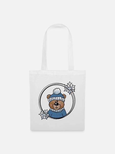 Winterbär in Blau - Stoffbeutel - Weiß