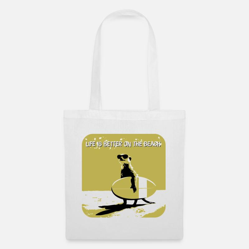 cooles Erdmännchen mit Surfboard - Stoffbeutel - Weiß