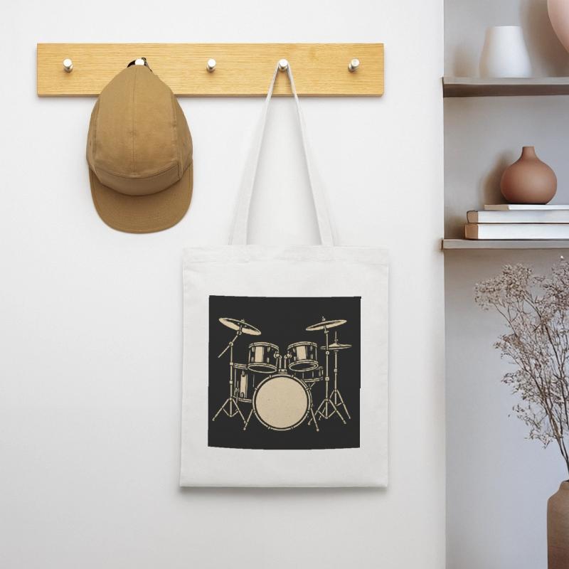 Schwarzsilbernes Drumset Illustration Stoffbeutel