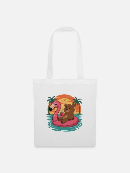 Lustiger Bär tropischer Sommerflamingo-Float - Stoffbeutel - Weiß