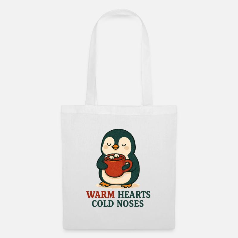 Kuschelpinguin mit heißer Tasse - Stoffbeutel - Weiß