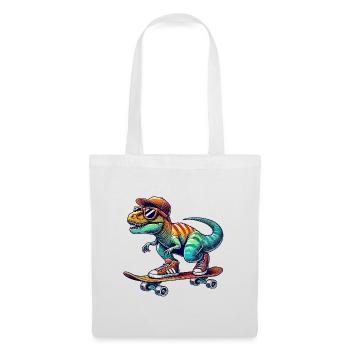 Dinosaure drôle patinant sur un skateboard cartoon Skate - Sac en tissu - blanc - Devant