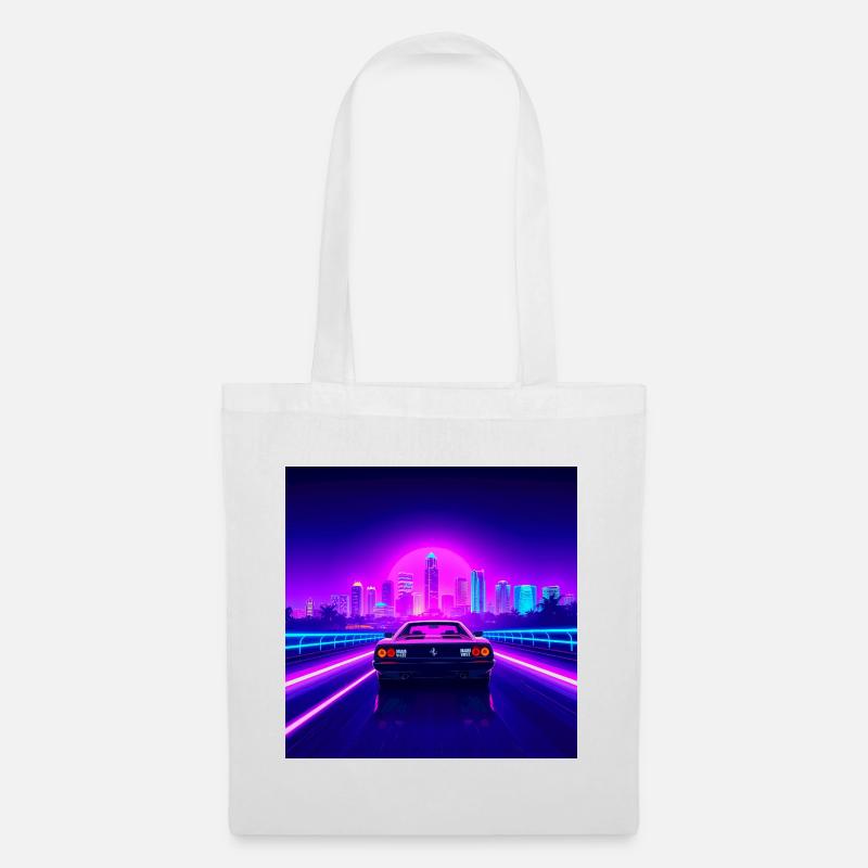 Skyline néon et cabriolet rétro - Sac en tissu - blanc