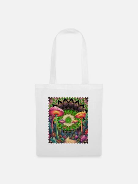 Psychedelische Pilzlandschaft Mandala - Stoffbeutel - Weiß