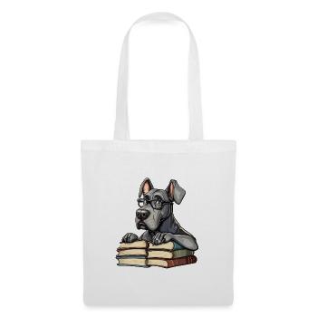 Mignon livre de lecture de chien dogue allemand avec lunettes - Sac en tissu - blanc - Devant