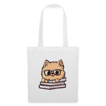Niedliches Pomeranian-Hundelesebuch mit Brille - Stoffbeutel - Weiß - Vorne