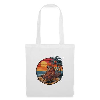 Funny Beaver on Beach Summer Vacation Sunset - Tote Bag - white - Front