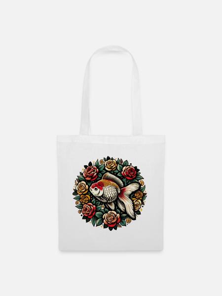 Koi-und-Rosen-Kreis-Design - Stoffbeutel - Weiß