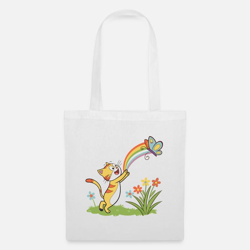 Rainbow Chase Kitten - Tote Bag - white