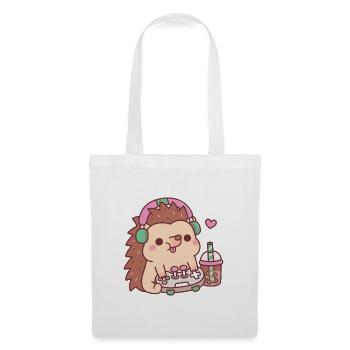 Süßer Igel Mit Gamecontroller Und Boba Tee - Stoffbeutel - Weiß - Vorne