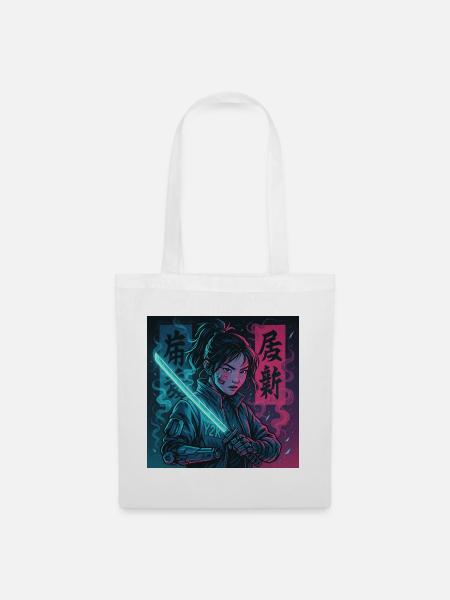 Cyber Samurai Girl Harajuku Y2K Anime Streetwear - Sac en tissu - blanc