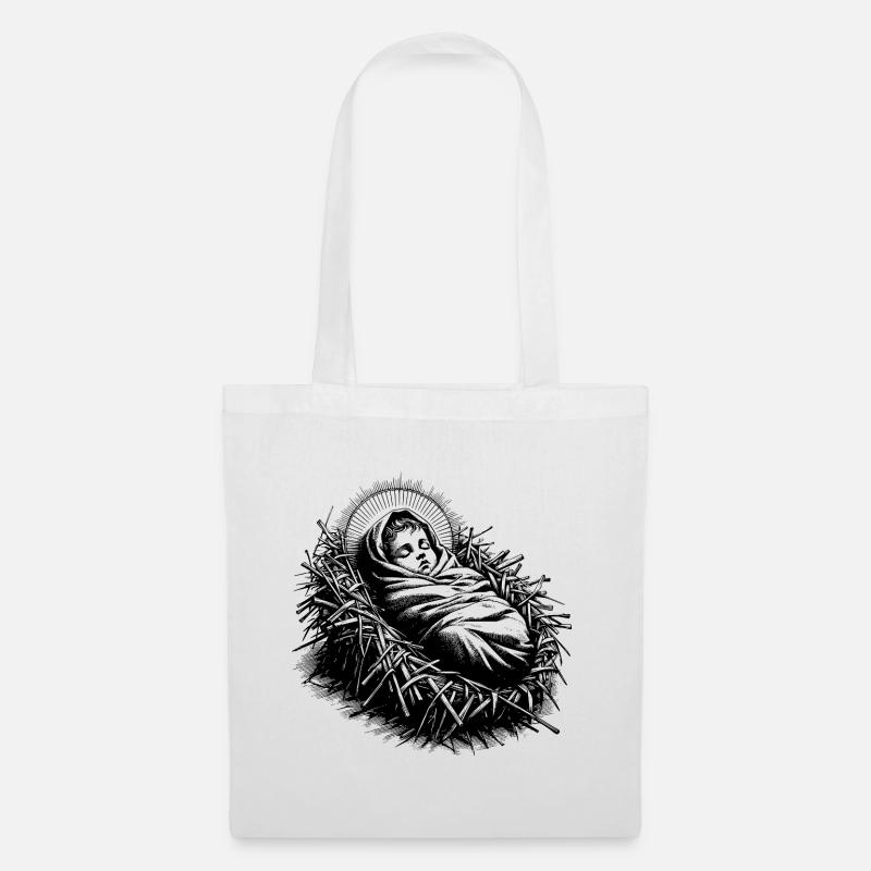 Le Bébé Jésus né dans la crèche de Noël - Sac en tissu - blanc