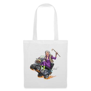 Mamie violette sur un scooter de mobilité de course - Sac en tissu - blanc - Devant