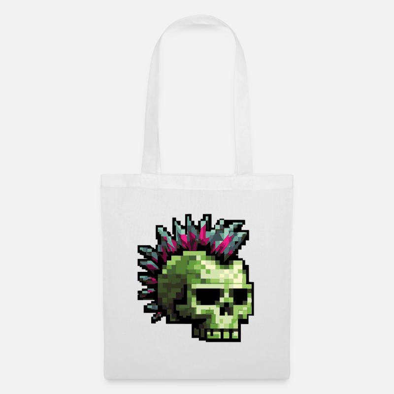 Pixel Punk Skull - Stoffbeutel - Weiß