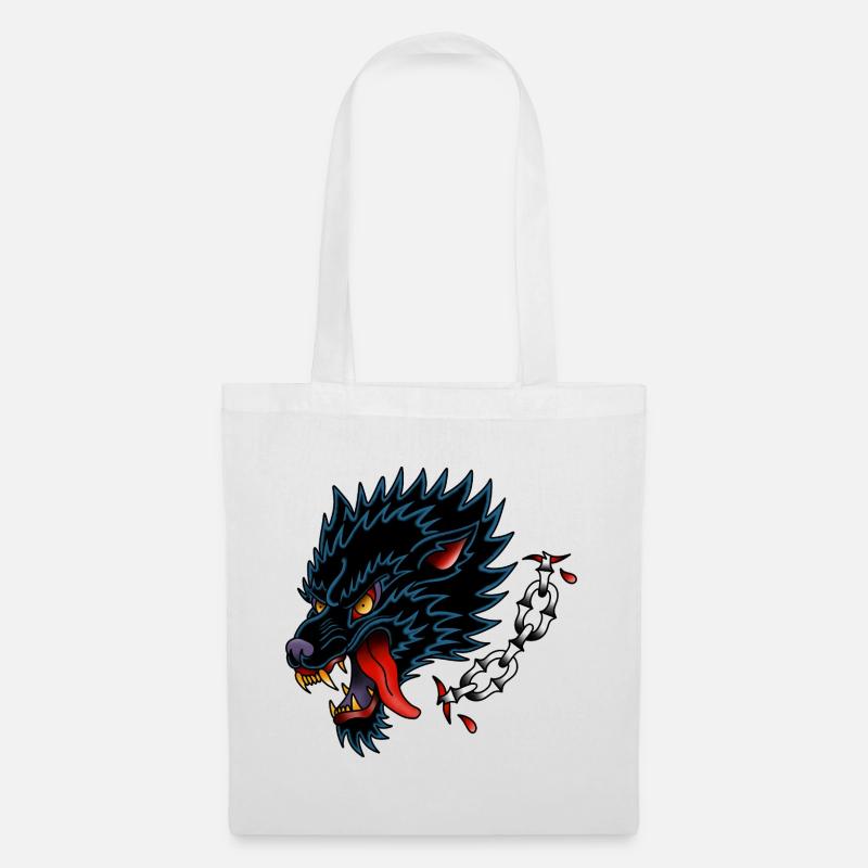 Black Wolf Old School Tattoo-Design - Stoffbeutel - Weiß