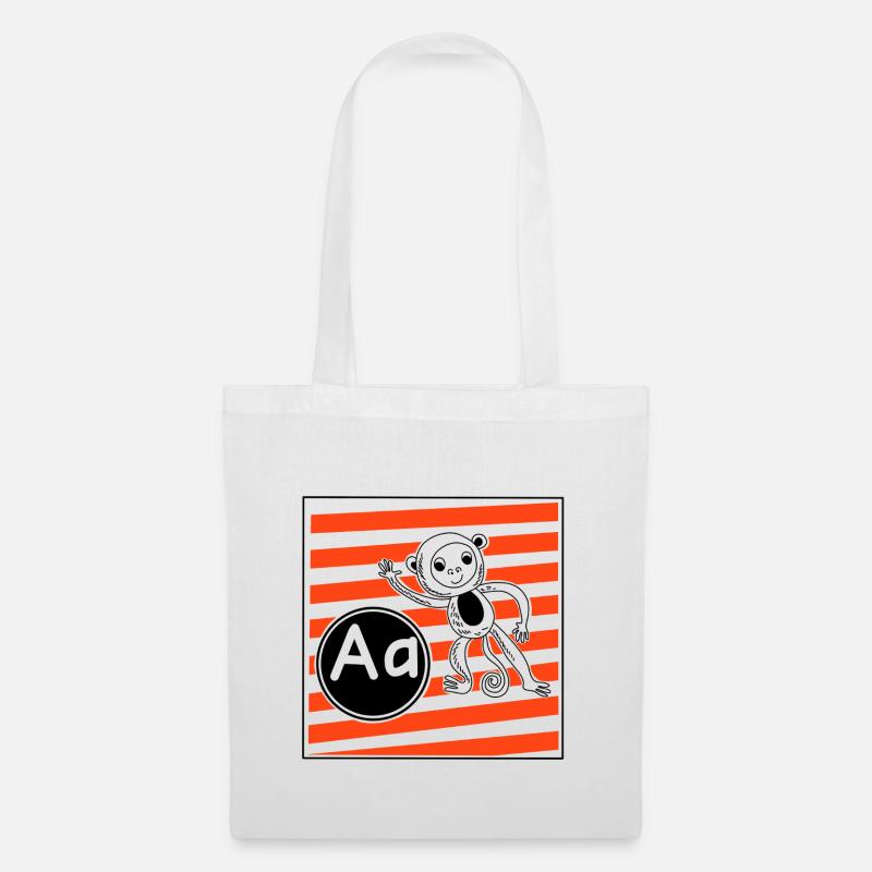 A pour Monkey Learning Letters à l’école primaire - Sac en tissu - blanc