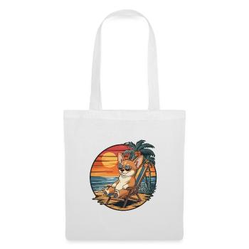 Chien chihuahua drôle sur la plage au coucher de soleil d’été - Sac en tissu - blanc - Devant