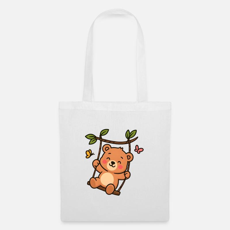 Petit ours en balançoire - Sac en tissu - blanc