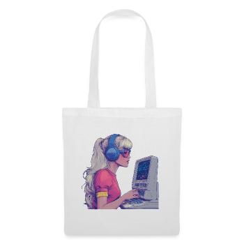 Retro Gamer Girl im Neonstil - Stoffbeutel - Weiß - Vorne