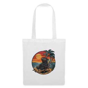 Chien labrador retriever frais sur la plage au coucher de soleil d’été - Sac en tissu - blanc - Devant