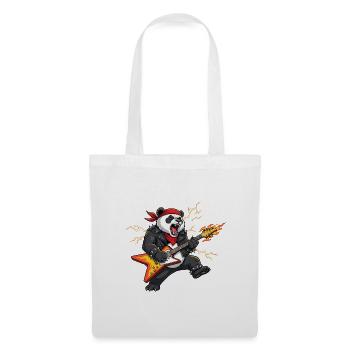 Panda Flammengitarre - Stoffbeutel - Weiß - Vorne