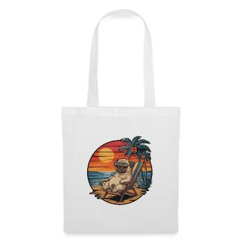 Funny Pug on Beach Summer Vacation Sunset - Tote Bag - white - Front