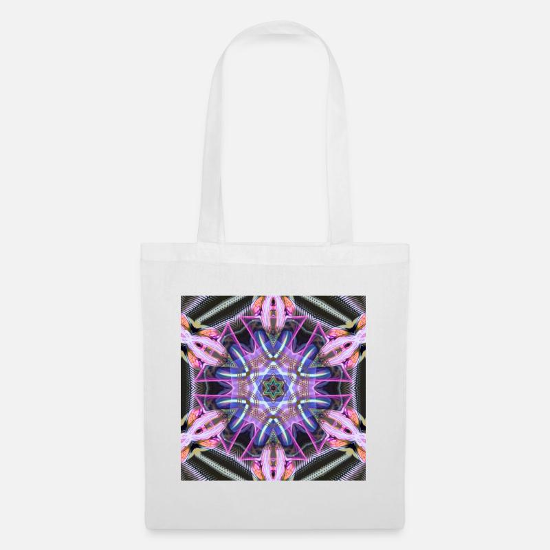 Psychedelic Neon Mandala Pattern - Tote Bag - white