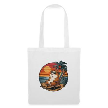 Lustiges Meerschweinchen am Strand, Sommerurlaub, Sonnenuntergang - Stoffbeutel - Weiß - Vorne