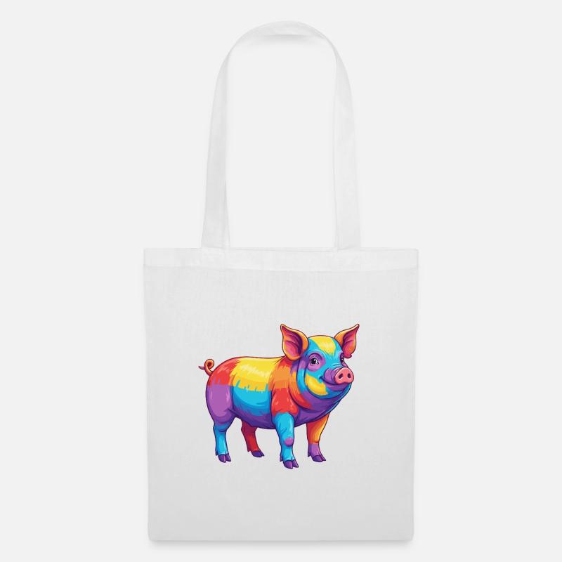 Buntes Schwein-Regenbogen-Pop-Art-Aquarell - Stoffbeutel - Weiß